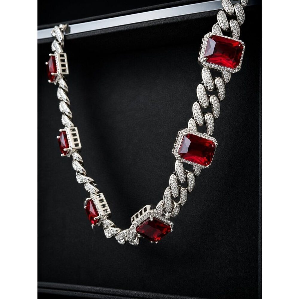 Diamond & Ruby Cuban Link Chain - Picture 2 of 5
